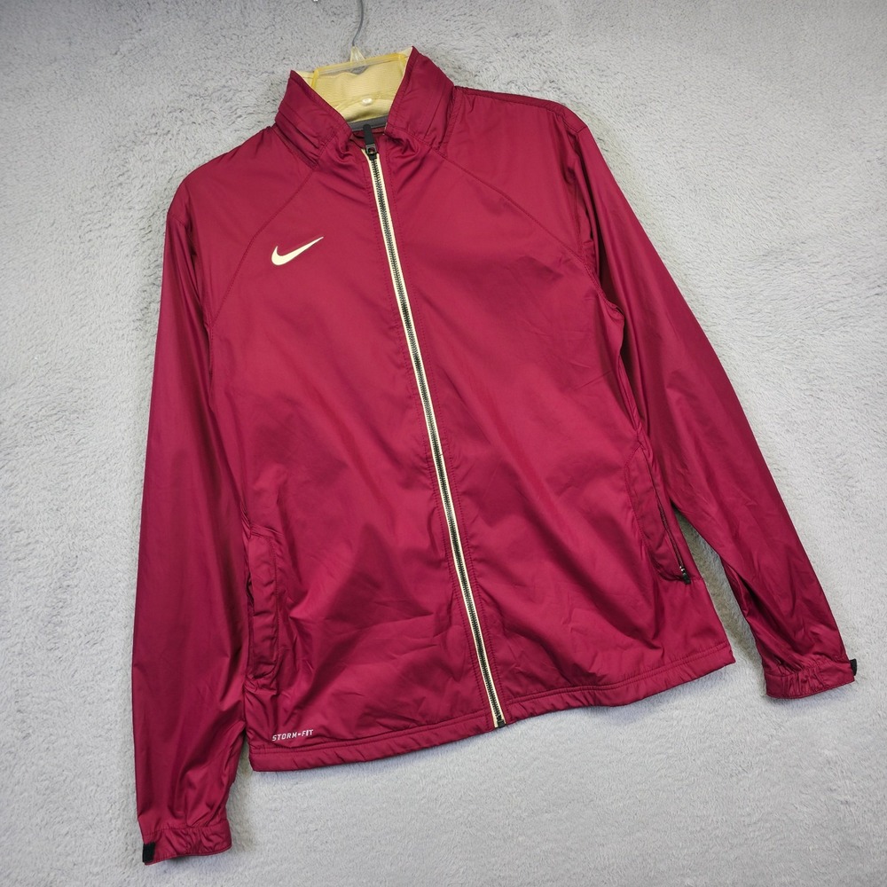 Nike Jacket Womens M Maroon Windbreaker Storm Fit Hooded Running Athleisure Hike